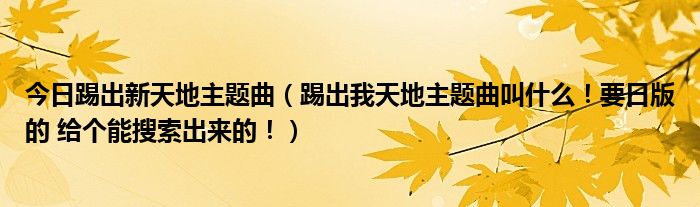 今日踢出新天地主题曲（踢出我天地主题曲叫什么！要日版的 给个能搜索出来的！）
