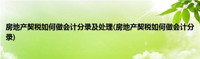 房地产契税如何做会计分录及处理(房地产契税如何做会计分录)