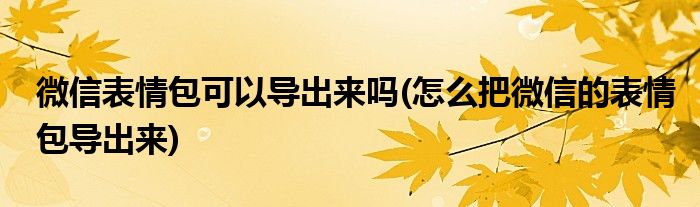 微信表情包可以导出来吗(怎么把微信的表情包导出来)