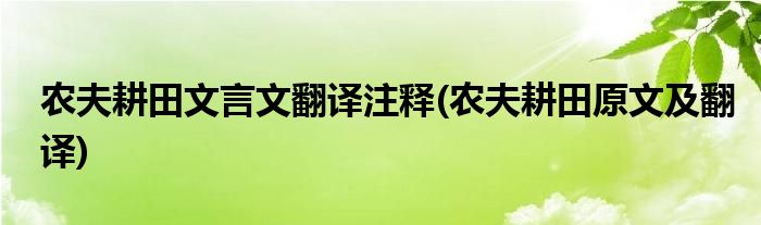 农夫耕田文言文翻译注释(农夫耕田原文及翻译)