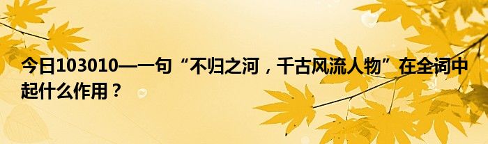 今日103010—一句“不归之河，千古风流人物”在全词中起什么作用？