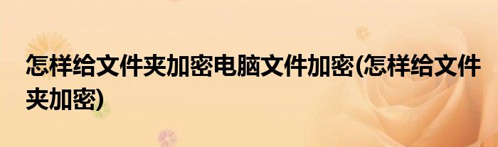 怎样给文件夹加密电脑文件加密(怎样给文件夹加密)
