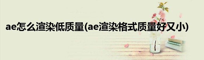 ae怎么渲染低质量(ae渲染格式质量好又小)