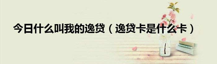 今日什么叫我的逸贷（逸贷卡是什么卡）