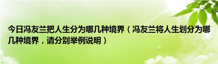 今日冯友兰把人生分为哪几种境界（冯友兰将人生划分为哪几种境界，请分别举例说明）