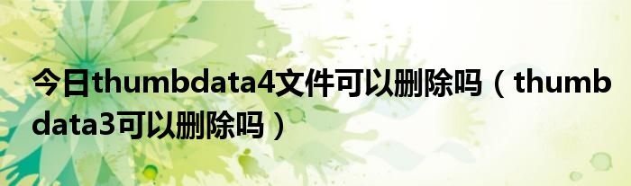 今日thumbdata4文件可以删除吗（thumbdata3可以删除吗）