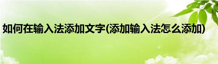 如何在输入法添加文字(添加输入法怎么添加)