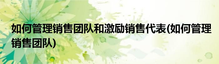 如何管理销售团队和激励销售代表(如何管理销售团队)