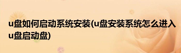 u盘如何启动系统安装(u盘安装系统怎么进入u盘启动盘)
