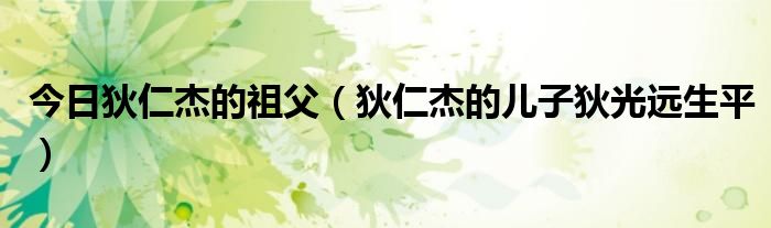 今日狄仁杰的祖父（狄仁杰的儿子狄光远生平）
