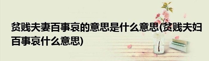 贫贱夫妻百事哀的意思是什么意思(贫贱夫妇百事哀什么意思)