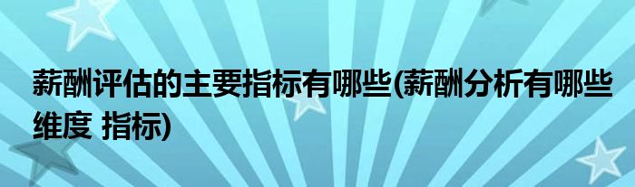 薪酬评估的主要指标有哪些(薪酬分析有哪些维度 指标)