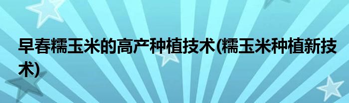 早春糯玉米的高产种植技术(糯玉米种植新技术)