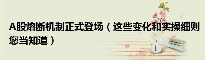 A股熔断机制正式登场（这些变化和实操细则您当知道）