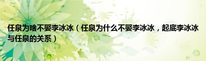 任泉为啥不娶李冰冰（任泉为什么不娶李冰冰，起底李冰冰与任泉的关系）