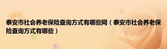 泰安市社会养老保险查询方式有哪些网（泰安市社会养老保险查询方式有哪些）