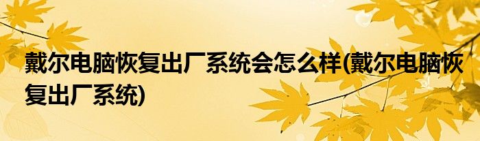 戴尔电脑恢复出厂系统会怎么样(戴尔电脑恢复出厂系统)