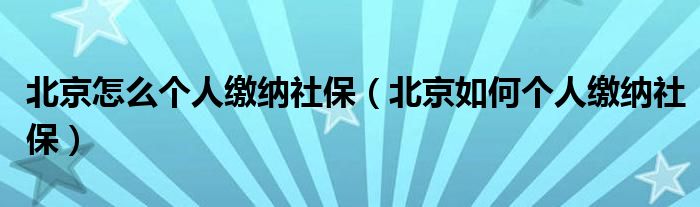 北京怎么个人缴纳社保（北京如何个人缴纳社保）