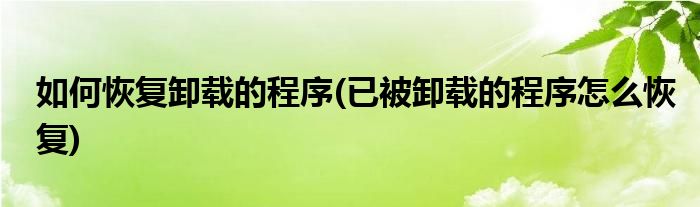 如何恢复卸载的程序(已被卸载的程序怎么恢复)