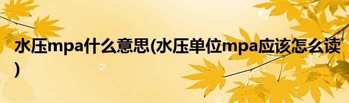 水压mpa什么意思(水压单位mpa应该怎么读)