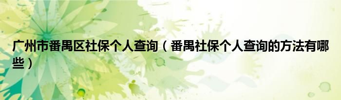 广州市番禺区社保个人查询（番禺社保个人查询的方法有哪些）