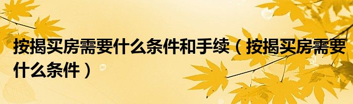按揭买房需要什么条件和手续（按揭买房需要什么条件）