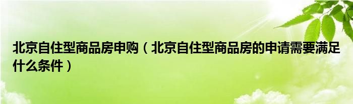 北京自住型商品房申购（北京自住型商品房的申请需要满足什么条件）