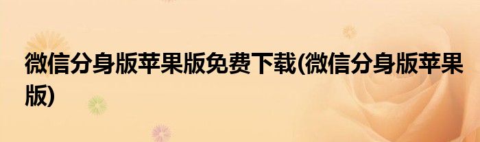 微信分身版苹果版免费下载(微信分身版苹果版)