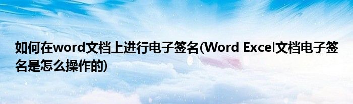 如何在word文档上进行电子签名(Word Excel文档电子签名是怎么操作的)