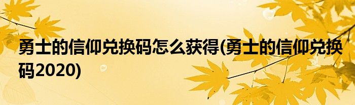 勇士的信仰兑换码怎么获得(勇士的信仰兑换码2020)