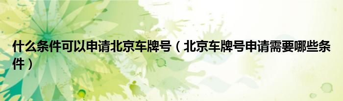 什么条件可以申请北京车牌号（北京车牌号申请需要哪些条件）