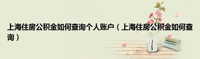 上海住房公积金如何查询个人账户（上海住房公积金如何查询）