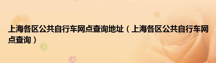 上海各区公共自行车网点查询地址（上海各区公共自行车网点查询）