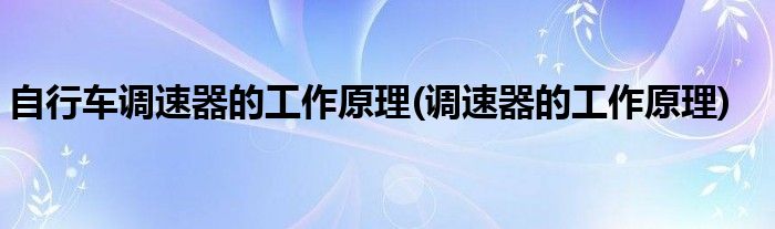 自行车调速器的工作原理(调速器的工作原理)