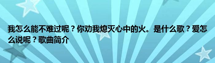 我怎么能不难过呢？你劝我熄灭心中的火。是什么歌？爱怎么说呢？歌曲简介