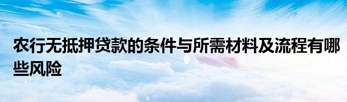 农行无抵押贷款的条件与所需材料及流程有哪些风险