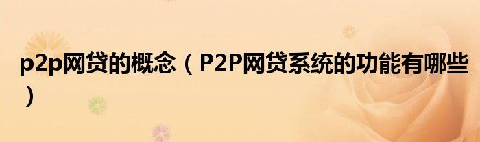 p2p网贷的概念（P2P网贷系统的功能有哪些）