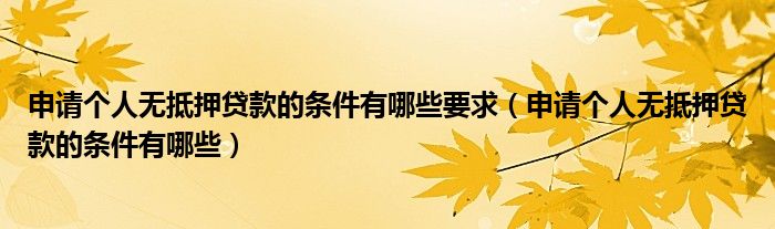 申请个人无抵押贷款的条件有哪些要求（申请个人无抵押贷款的条件有哪些）