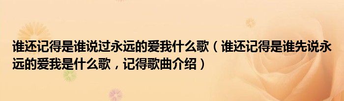 谁还记得是谁说过永远的爱我什么歌（谁还记得是谁先说永远的爱我是什么歌，记得歌曲介绍）