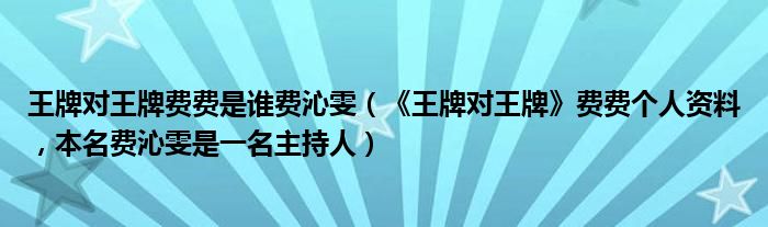 王牌对王牌费费是谁费沁雯（《王牌对王牌》费费个人资料，本名费沁雯是一名主持人）