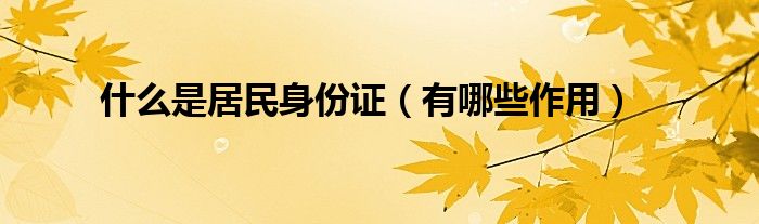 什么是居民身份证（有哪些作用）