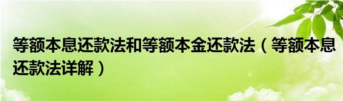 等额本息还款法和等额本金还款法（等额本息还款法详解）