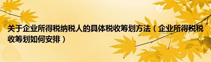 关于企业所得税纳税人的具体税收筹划方法（企业所得税税收筹划如何安排）