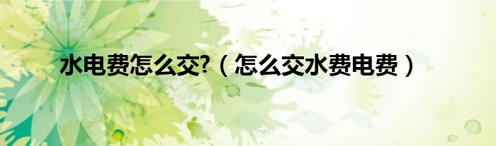 水电费怎么交?（怎么交水费电费）