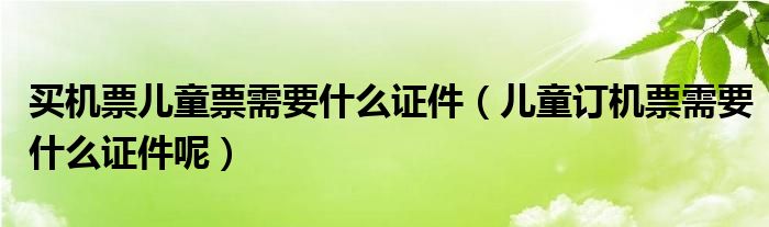 买机票儿童票需要什么证件（儿童订机票需要什么证件呢）