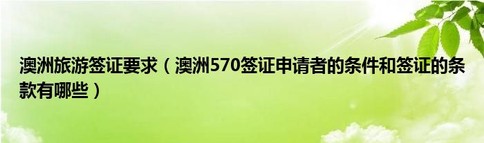 澳洲旅游签证要求（澳洲570签证申请者的条件和签证的条款有哪些）