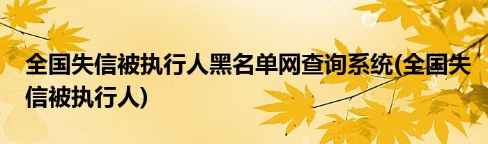 全国失信被执行人黑名单网查询系统(全国失信被执行人)