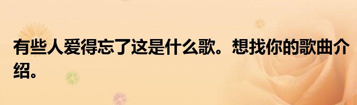 有些人爱得忘了这是什么歌。想找你的歌曲介绍。