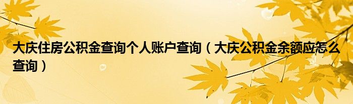 大庆住房公积金查询个人账户查询（大庆公积金余额应怎么查询）