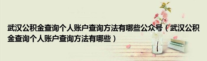 武汉公积金查询个人账户查询方法有哪些公众号（武汉公积金查询个人账户查询方法有哪些）